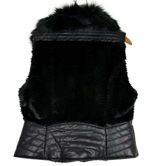 Guess Piper Women's Faux Fur Vegan Leather Vest XL Black Full Zip Pockets - Picture 8 of 11